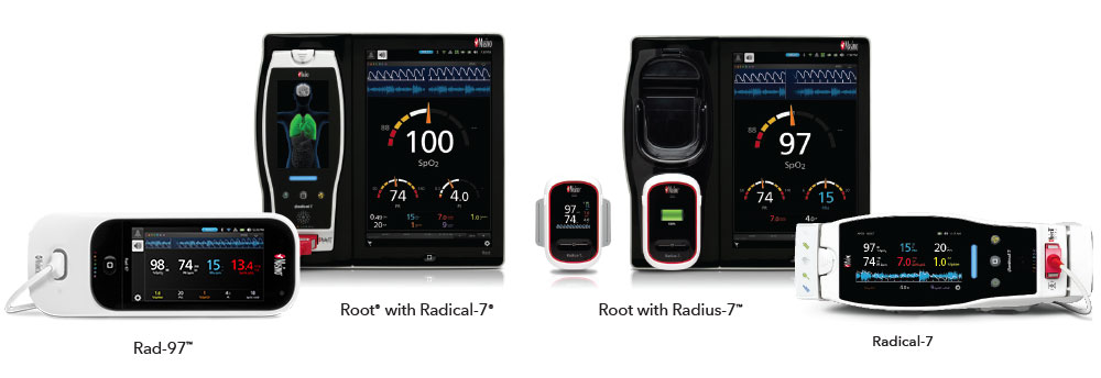 Masimo ‑ Monitorage continu avec Rad-97, Root avec Radical-7, Root avec Radius-7, Radical-7