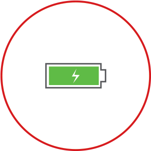 Illustration de la batterie chargée s'affichant en vert